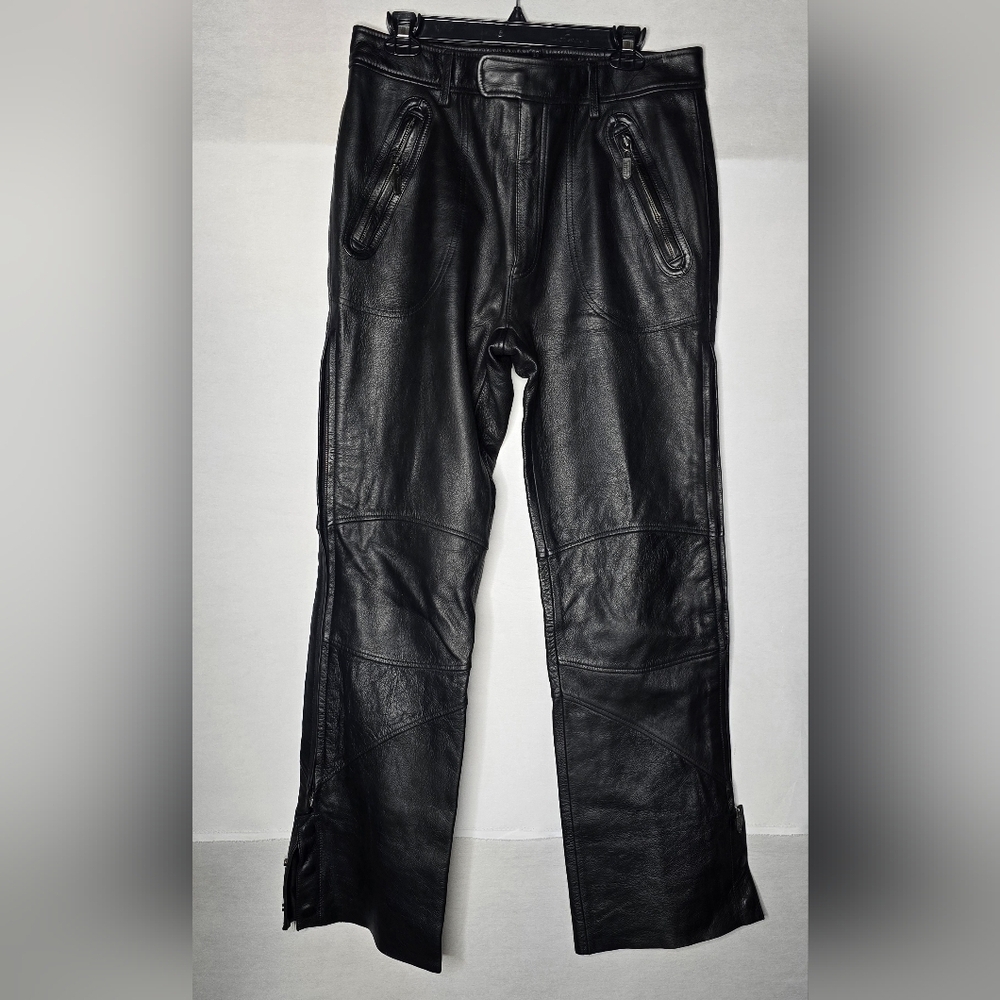 Harley Davidson Pants Women Size 34  Black Leather Motorcycle Moto Biker